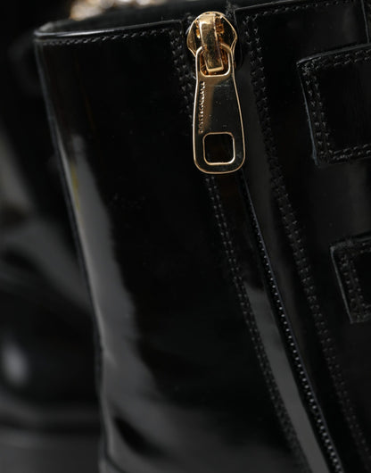 Dolce &amp; Gabbana Bottines en cuir noir à boucles en cristal