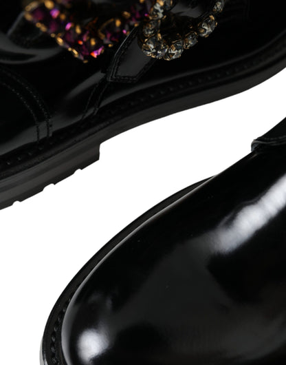 Dolce &amp; Gabbana Bottines en cuir noir à boucles en cristal