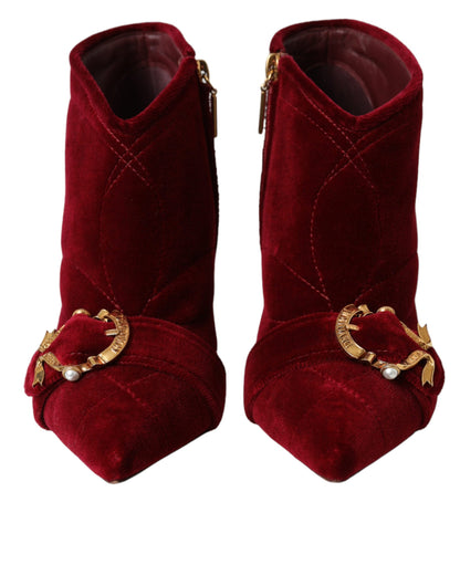 Dolce &amp; Gabbana - Bottines à boucle en velours rouge foncé Devotion