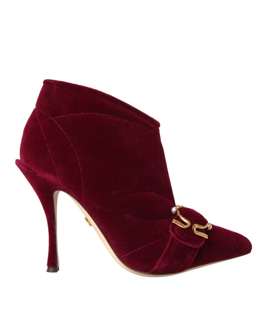 Dolce &amp; Gabbana - Bottines à boucle en velours rouge foncé Devotion