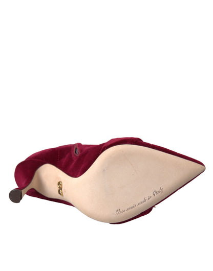 Dolce &amp; Gabbana - Bottines à boucle en velours rouge foncé Devotion