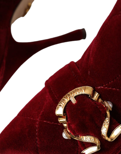 Dolce &amp; Gabbana - Bottines à boucle en velours rouge foncé Devotion
