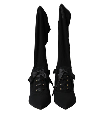Bottes mi-mollet noires à talons aiguilles Dolce &amp; Gabbana