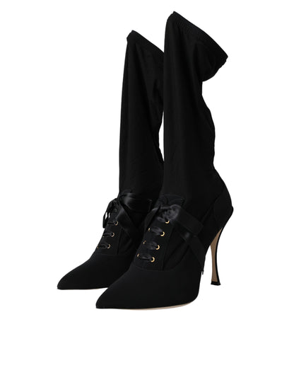 Bottes mi-mollet noires à talons aiguilles Dolce &amp; Gabbana