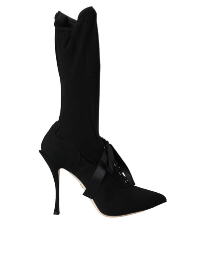 Bottes mi-mollet noires à talons aiguilles Dolce &amp; Gabbana