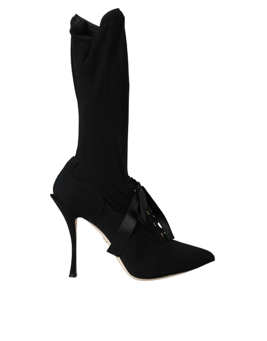Bottes mi-mollet noires à talons aiguilles Dolce &amp; Gabbana