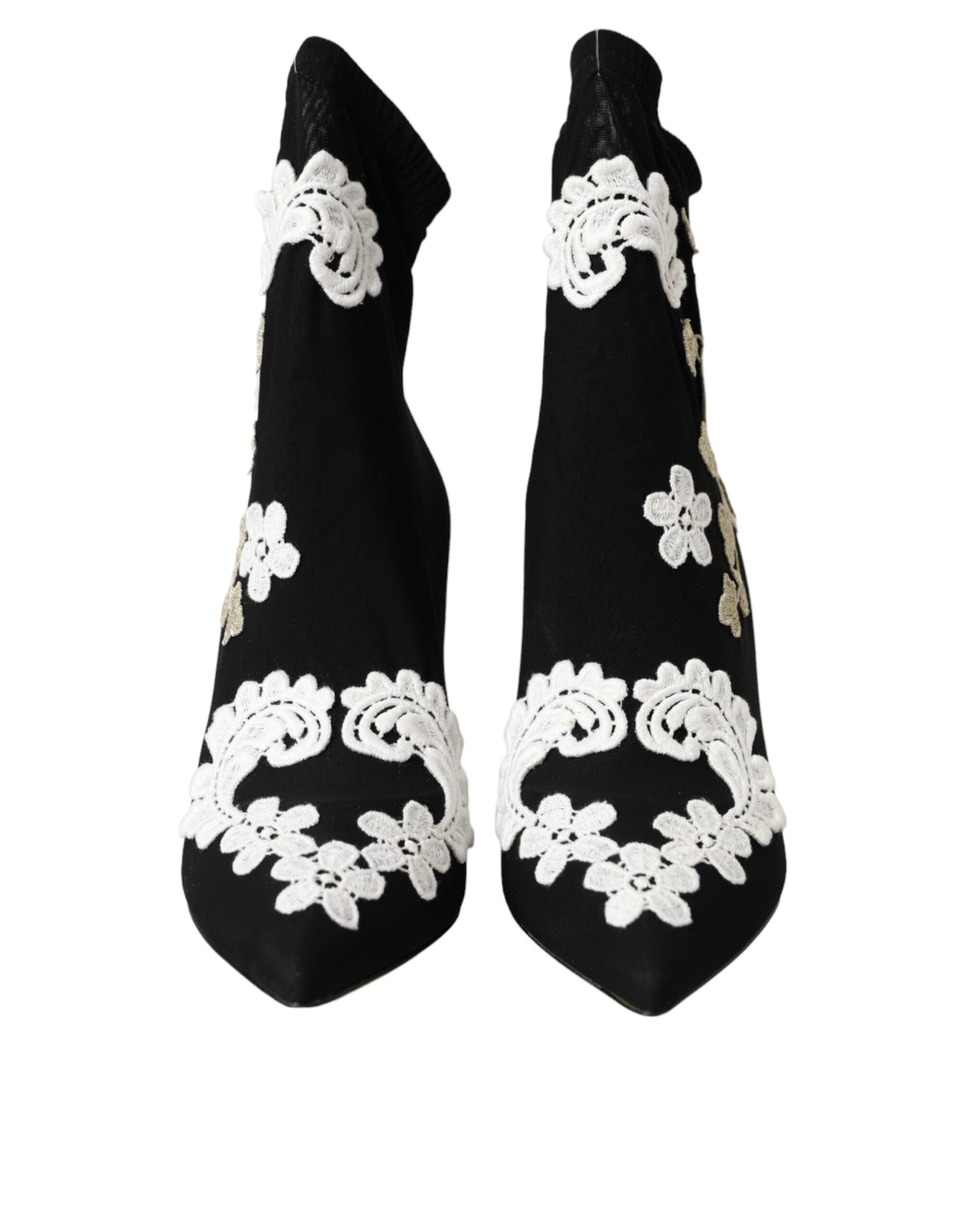 Bottines à enfiler Dolce &amp; Gabbana noires et blanches brodées