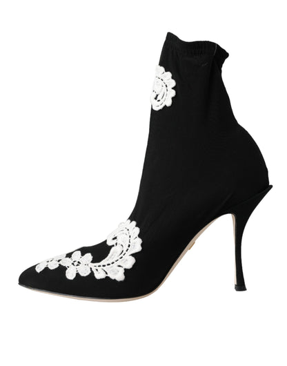 Bottines à enfiler Dolce &amp; Gabbana noires et blanches brodées