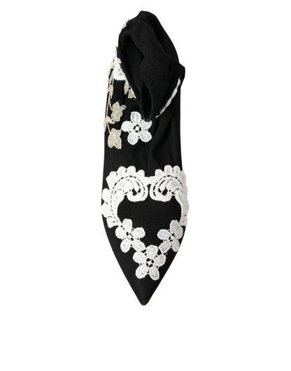 Bottines à enfiler Dolce &amp; Gabbana noires et blanches brodées