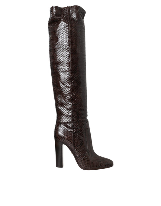 Bottes hautes à talons en cuir exotique marron Dolce &amp; Gabbana