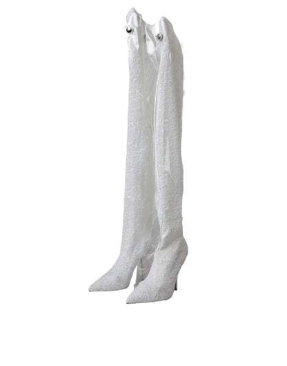 Bottes hautes à talons aiguilles Dolce &amp; Gabbana blanches