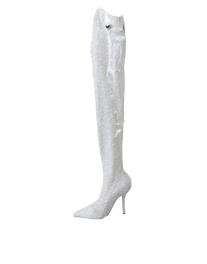 Bottes hautes à talons aiguilles Dolce &amp; Gabbana blanches