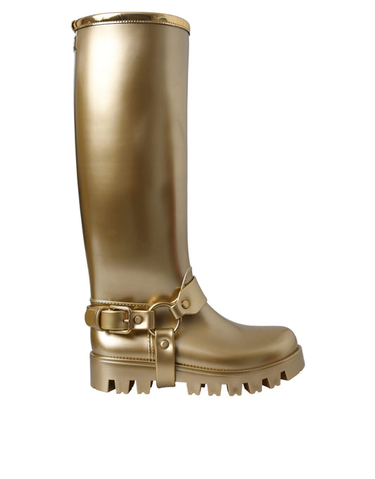 Bottes de pluie Dolce &amp; Gabbana en caoutchouc PVC métallisé doré