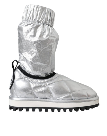 Chaussures montantes matelassées argentées métallisées Dolce &amp; Gabbana avec patch logo