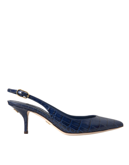 Chaussures à bride arrière en cuir croco bleu foncé Dolce &amp; Gabbana