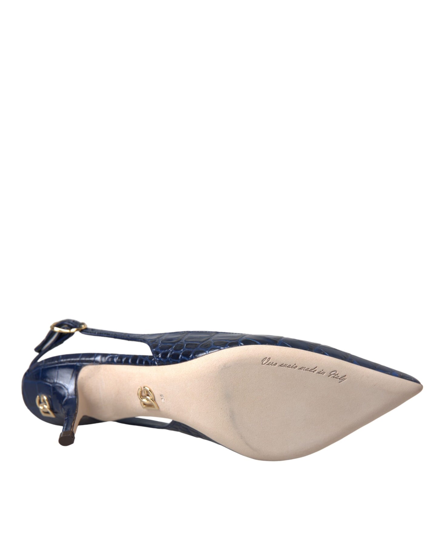 Chaussures à bride arrière en cuir croco bleu foncé Dolce &amp; Gabbana