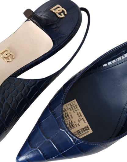 Chaussures à bride arrière en cuir croco bleu foncé Dolce &amp; Gabbana