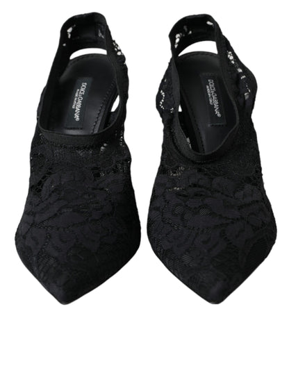 Chaussures à talons et brides arrière en dentelle extensible noire Dolce &amp; Gabbana