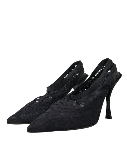 Chaussures à talons et brides arrière en dentelle extensible noire Dolce &amp; Gabbana