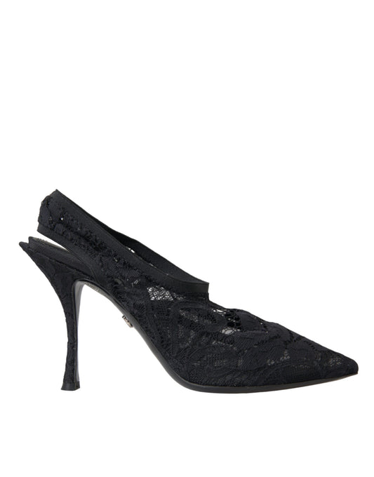 Chaussures à talons et brides arrière en dentelle extensible noire Dolce &amp; Gabbana