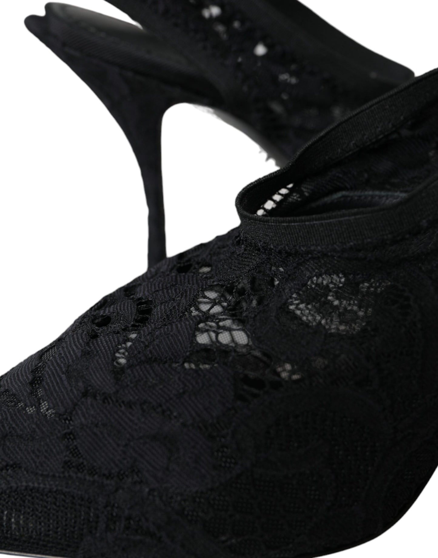 Chaussures à talons et brides arrière en dentelle extensible noire Dolce &amp; Gabbana