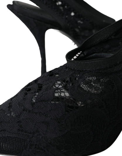 Chaussures à talons et brides arrière en dentelle extensible noire Dolce &amp; Gabbana
