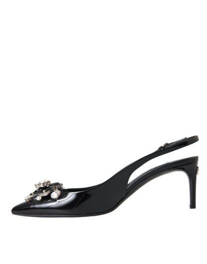 Chaussures à bride arrière en cuir verni noir et cristaux Dolce &amp; Gabbana