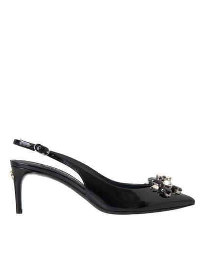 Chaussures à bride arrière en cuir verni noir et cristaux Dolce &amp; Gabbana