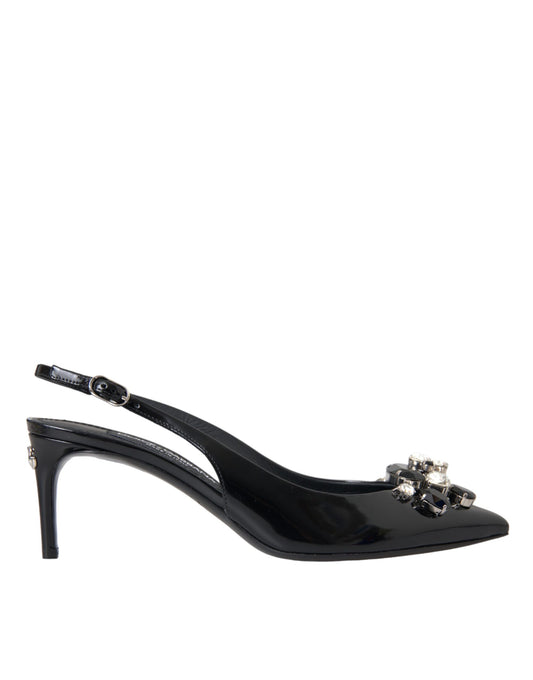 Chaussures à bride arrière en cuir verni noir et cristaux Dolce &amp; Gabbana