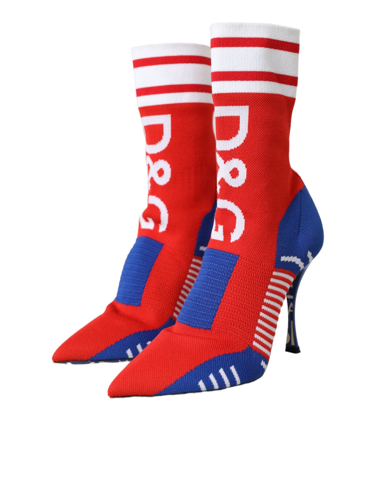 Bottines extensibles style chaussettes Dolce &amp; Gabbana rouges et bleues avec logo