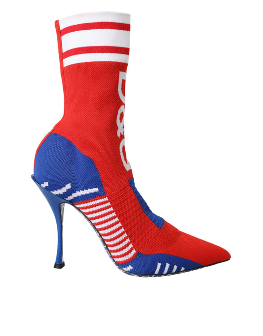 Bottines extensibles style chaussettes Dolce &amp; Gabbana rouges et bleues avec logo