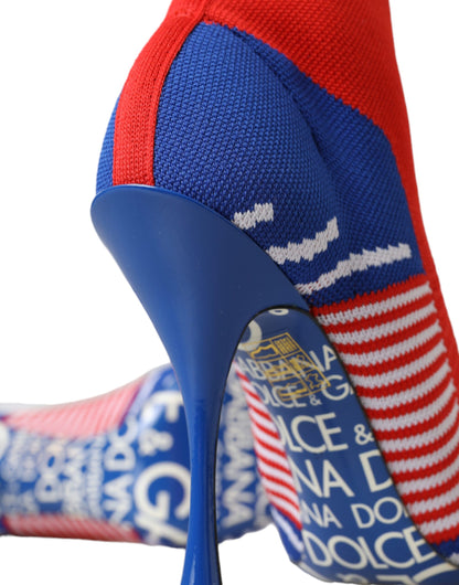 Bottines extensibles style chaussettes Dolce &amp; Gabbana rouges et bleues avec logo
