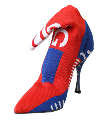 Bottines extensibles style chaussettes Dolce &amp; Gabbana rouges et bleues avec logo
