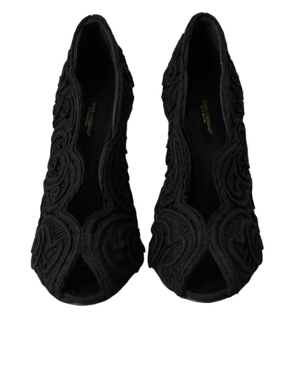 Dolce &amp; Gabbana Escarpins Cordonetto Ricamo noirs à bout ouvert