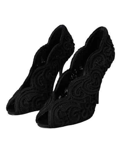 Dolce &amp; Gabbana Escarpins Cordonetto Ricamo noirs à bout ouvert