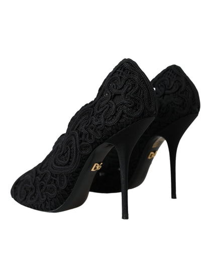 Dolce &amp; Gabbana Escarpins Cordonetto Ricamo noirs à bout ouvert
