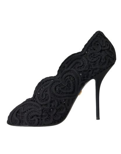 Dolce &amp; Gabbana Escarpins Cordonetto Ricamo noirs à bout ouvert
