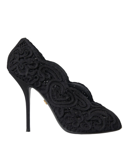 Dolce &amp; Gabbana Escarpins Cordonetto Ricamo noirs à bout ouvert