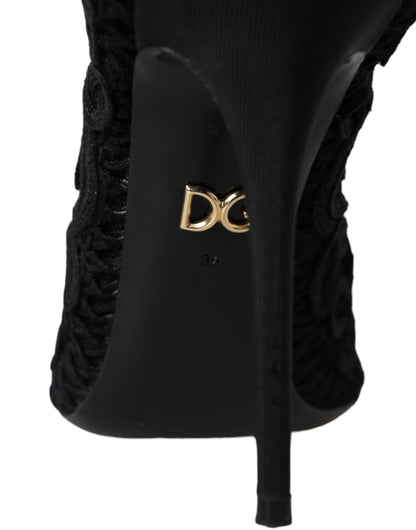 Dolce &amp; Gabbana Escarpins Cordonetto Ricamo noirs à bout ouvert