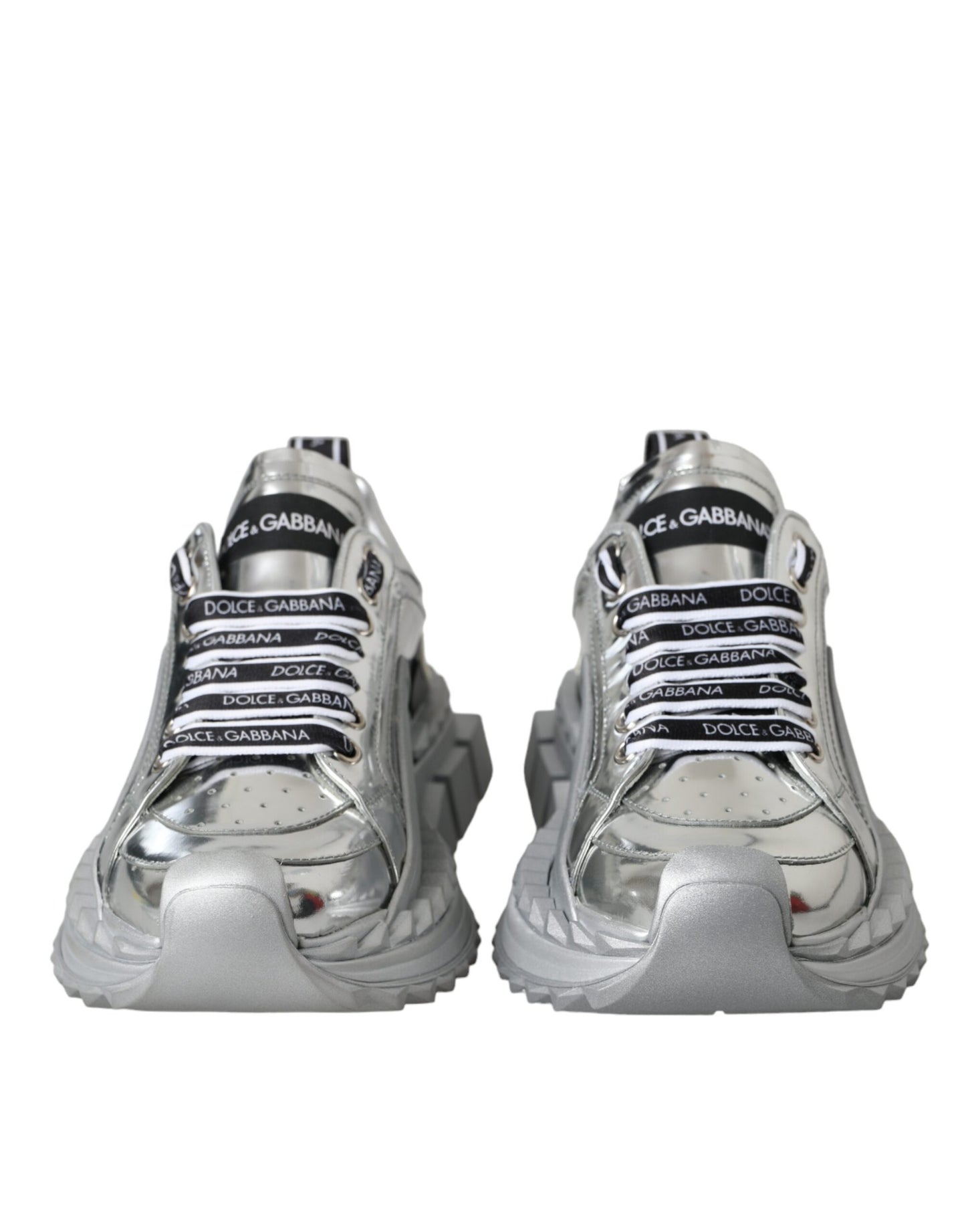 Dolce & Gabbana Silver Leather Super Queen Sneakers Shoes by Dolce & Gabbana