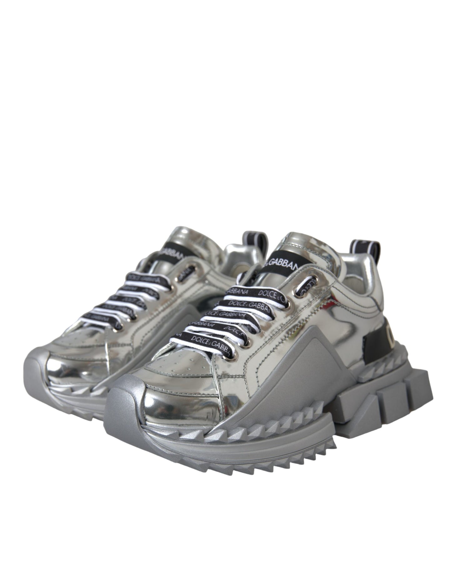 Dolce & Gabbana Silver Leather Super Queen Sneakers Shoes by Dolce & Gabbana