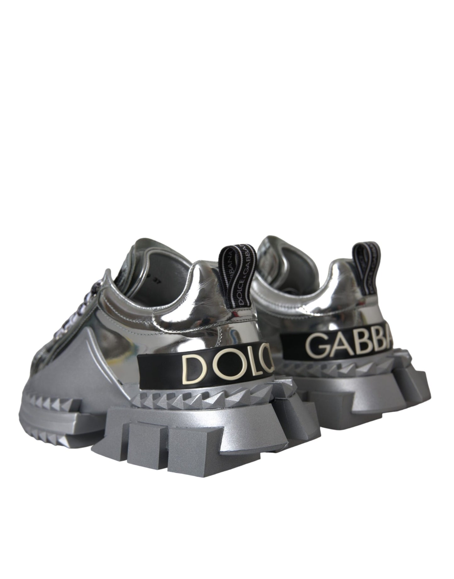 Dolce & Gabbana Silver Leather Super Queen Sneakers Shoes by Dolce & Gabbana