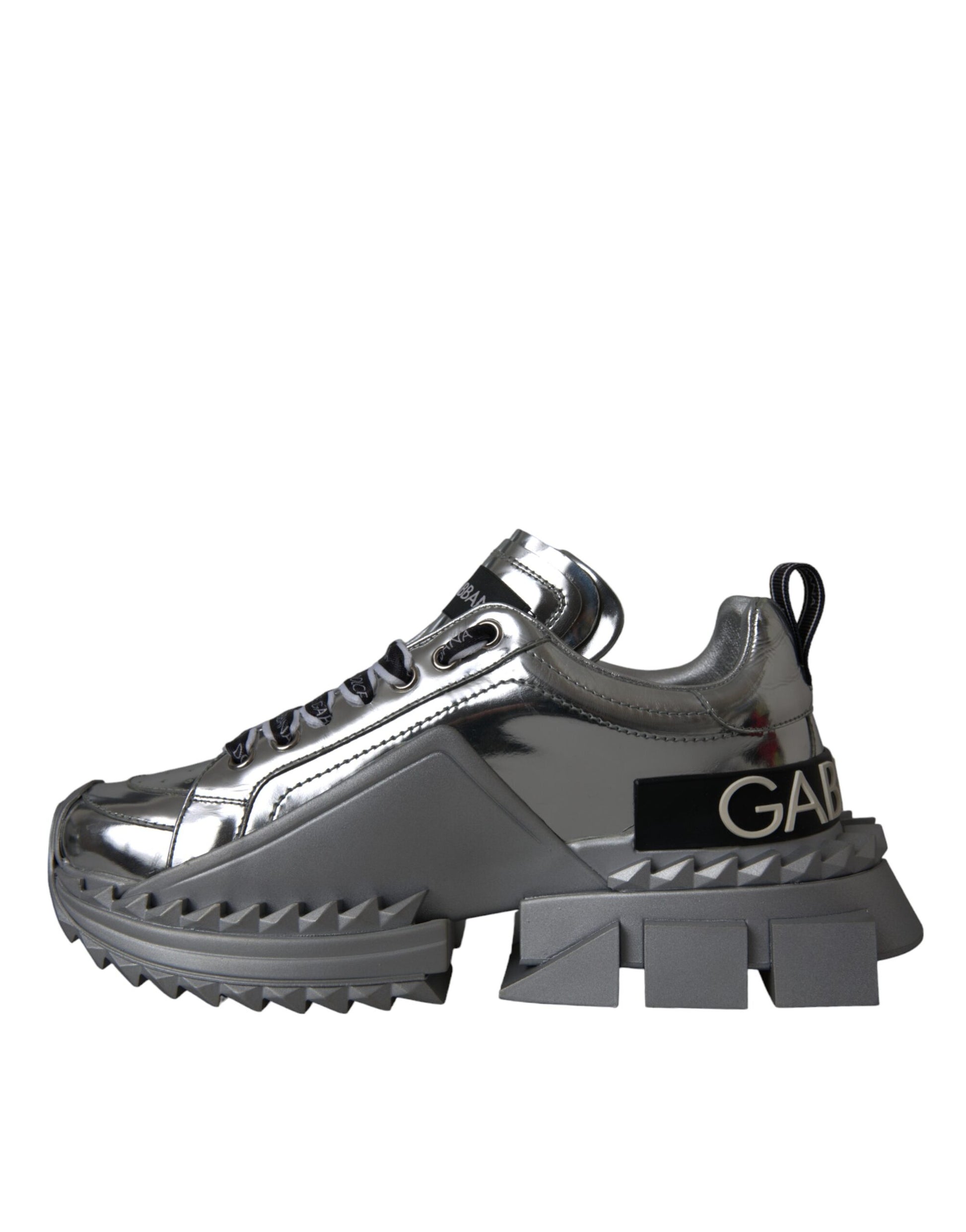 Dolce & Gabbana Silver Leather Super Queen Sneakers Shoes by Dolce & Gabbana