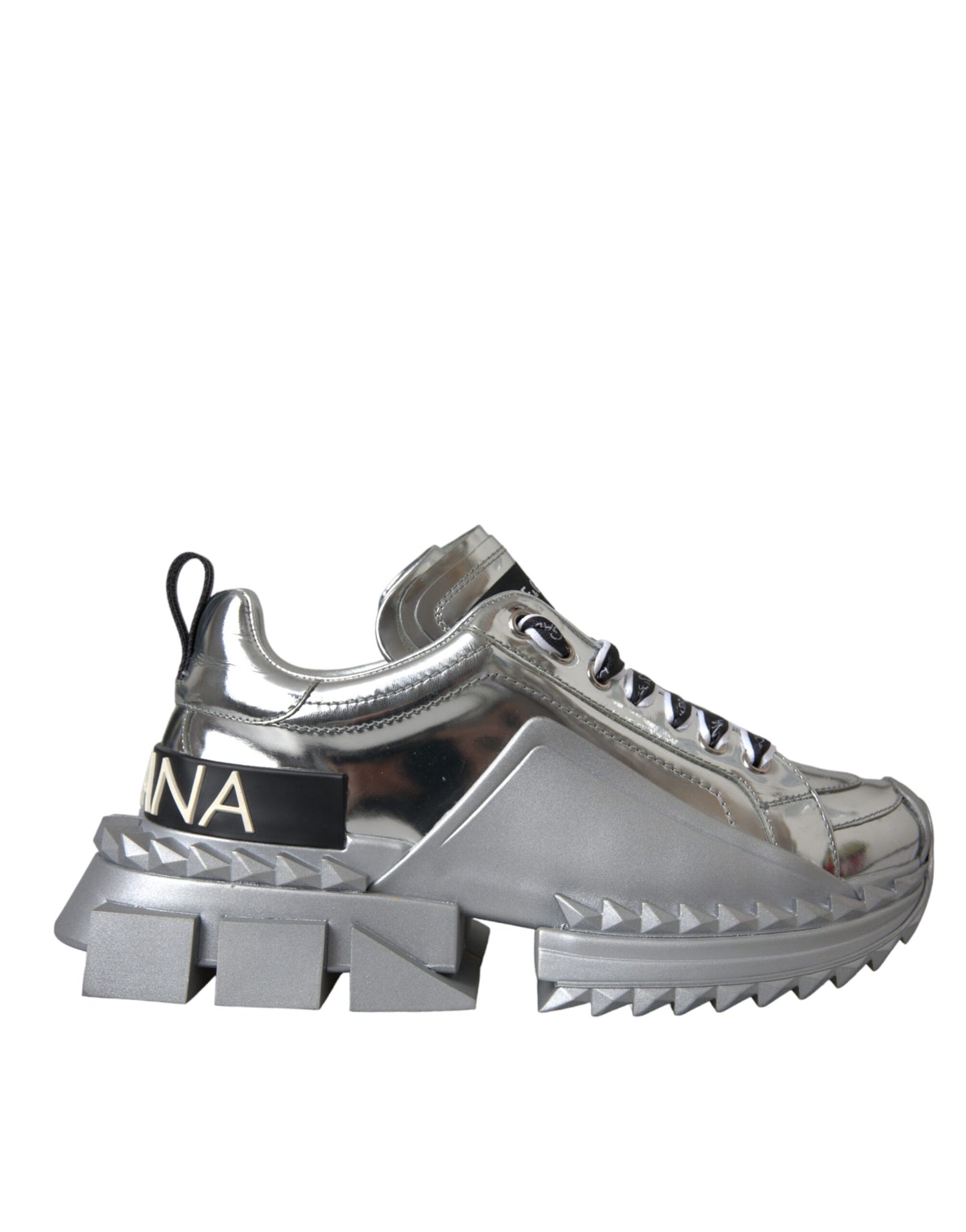 Dolce & Gabbana Silver Leather Super Queen Sneakers Shoes by Dolce & Gabbana