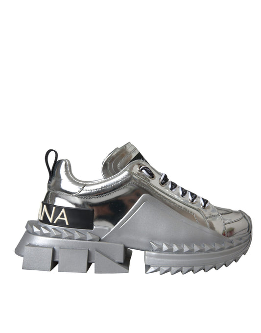 Dolce & Gabbana Silver Leather Super Queen Sneakers Shoes by Dolce & Gabbana