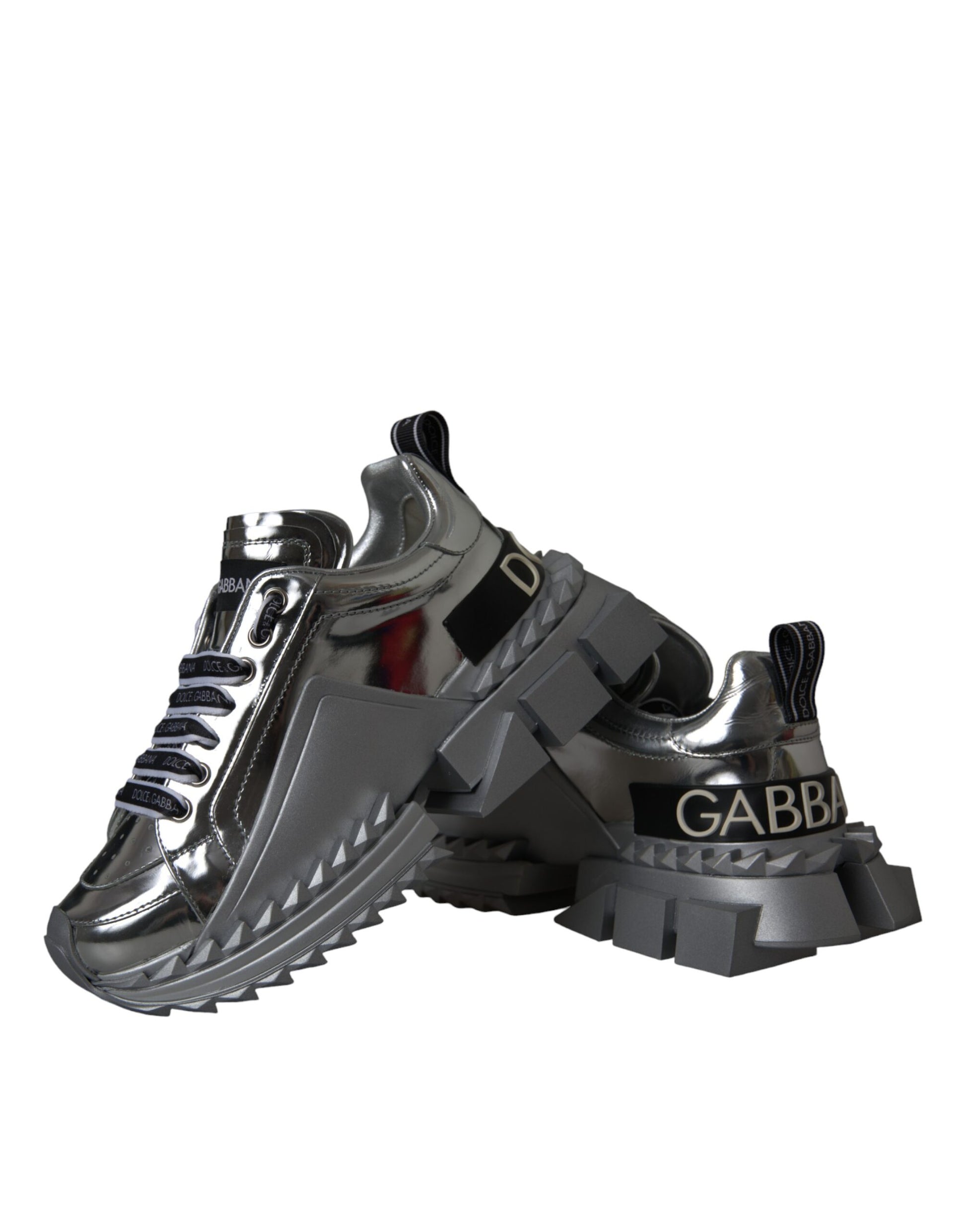 Dolce & Gabbana Silver Leather Super Queen Sneakers Shoes by Dolce & Gabbana
