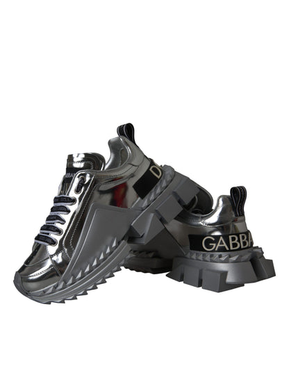 Dolce & Gabbana Silver Leather Super Queen Sneakers Shoes by Dolce & Gabbana