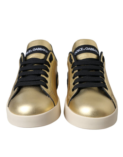 Dolce & Gabbana Gold Portofino Calf Leather Sneakers Women Shoes by Dolce & Gabbana