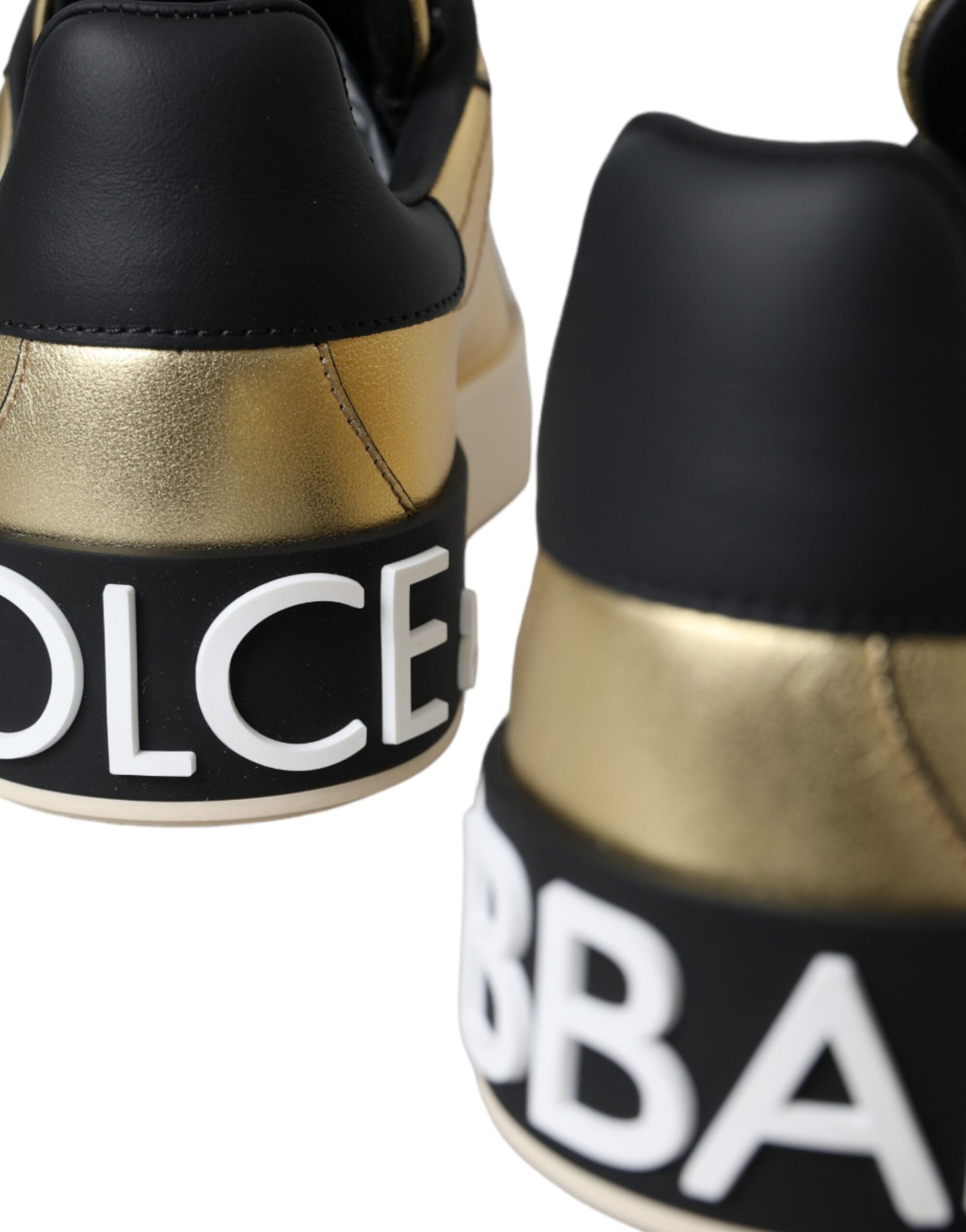 Dolce & Gabbana Gold Portofino Calf Leather Sneakers Women Shoes by Dolce & Gabbana