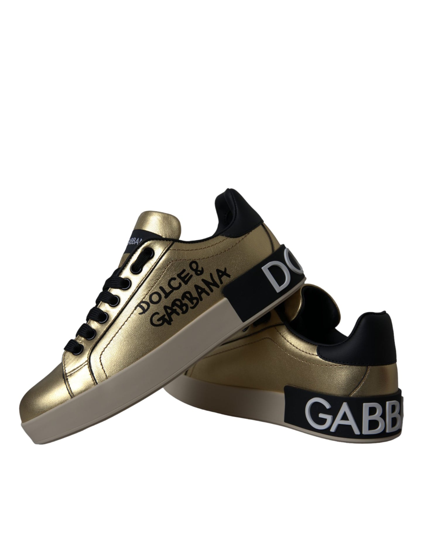 Dolce & Gabbana Gold Portofino Calf Leather Sneakers Women Shoes by Dolce & Gabbana